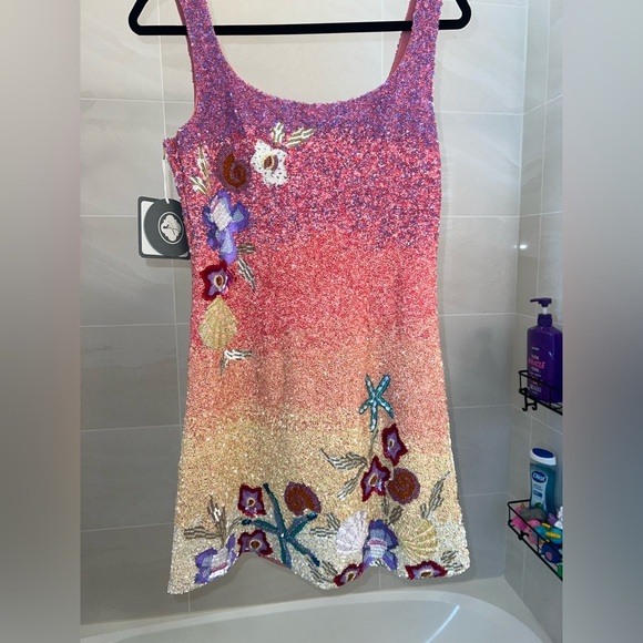 NWT La Fuori golden hour hand beaded oasis mini dress - sunset - ocean  - Large - Picture 12 of 13